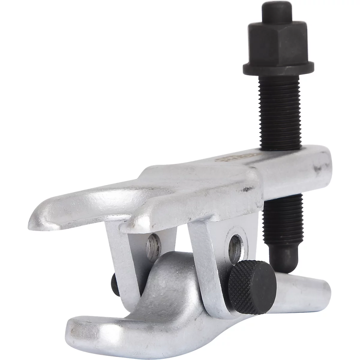 Metall Werkzeug, Gabelschnabel, Gewindestange, schwarze Schraube und Mutter.